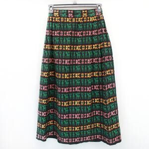Ethnic Aztec Embroidered Skirt Knee Length A-line Festival Handmade Small